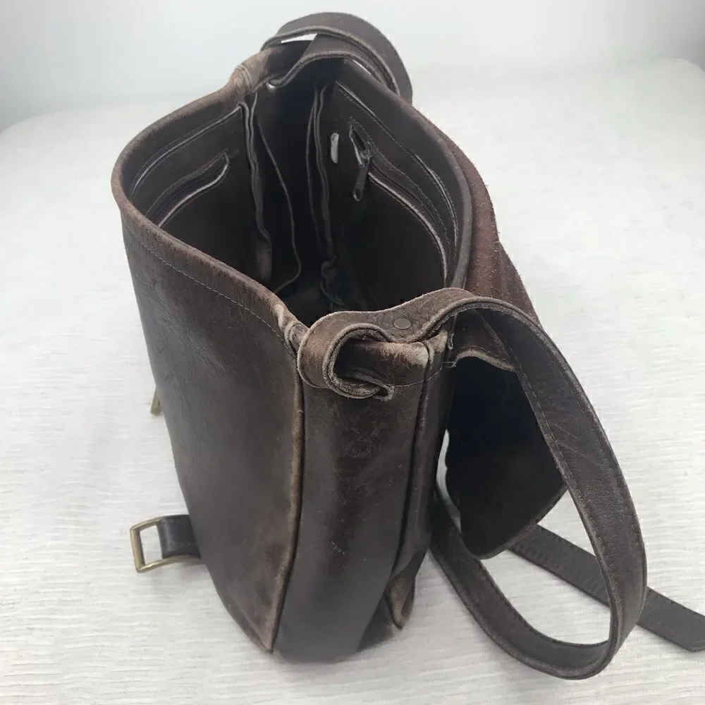 100% All Leather Hand Crafted Made in USA Brown Leather Satchel Bag